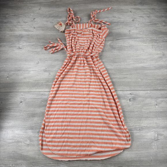 VTG Sundress Medium Orange White Striped Terry Cloth A Line Square Neck Maxi NWT - Picture 9 of 9